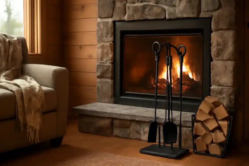 Photo related to fireplace tool set organization