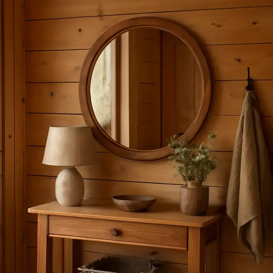 AI-generated editorial product photograph (not the exact linked listing) of cabin entry mirror