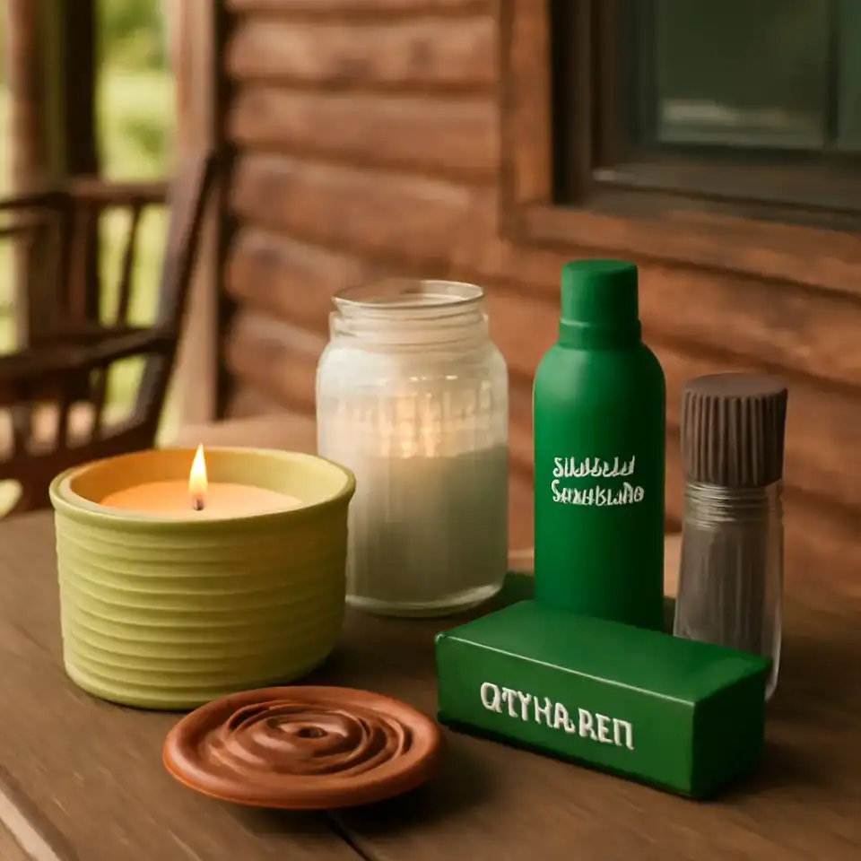 AI-generated editorial product photograph (not the exact linked listing) of citronella and insect-management set