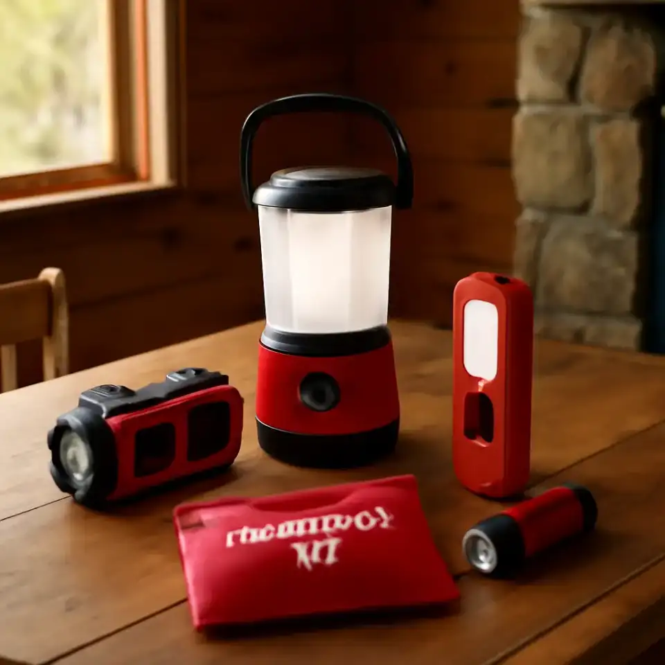 AI-generated editorial product photograph (not the exact linked listing) of emergency power-outage light kit