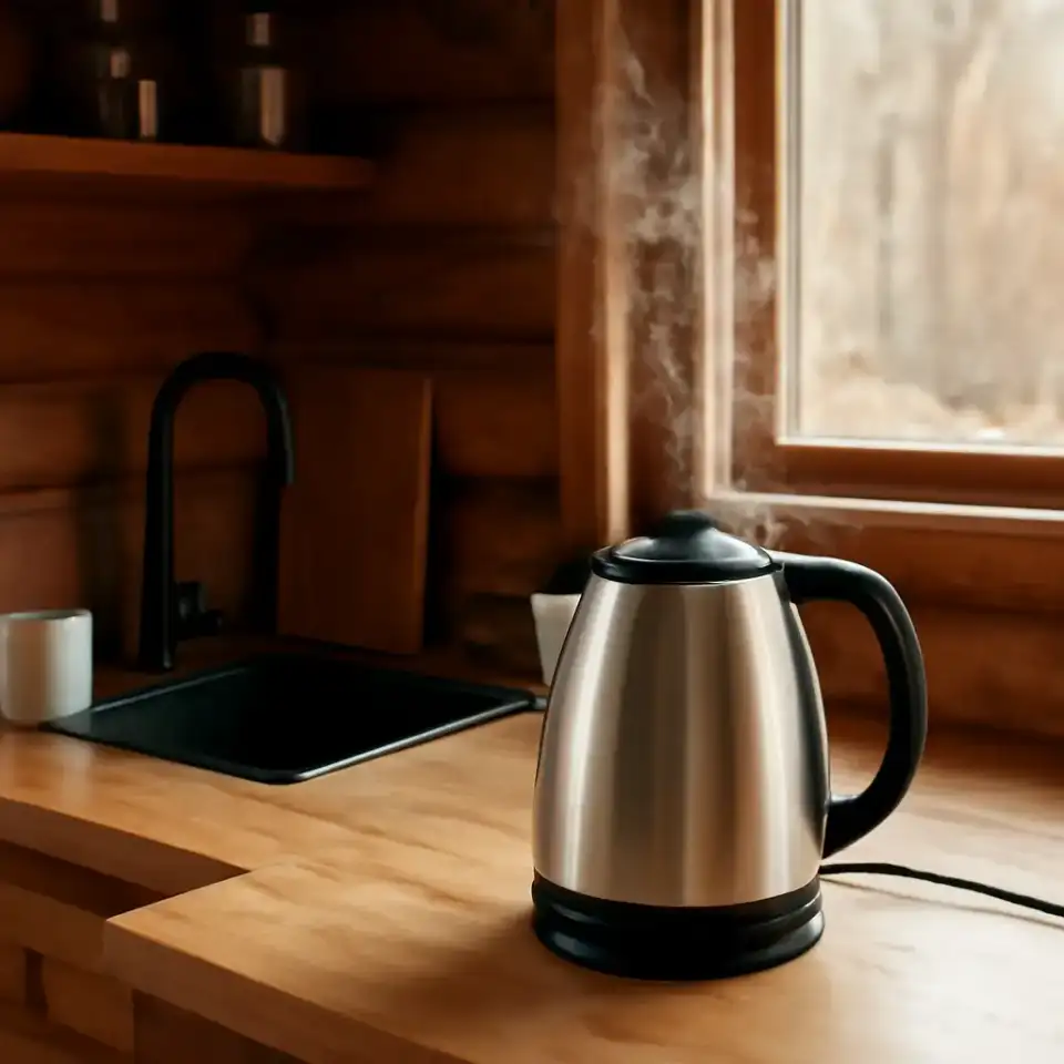 AI-generated editorial product photograph (not the exact linked listing) of multi-use electric kettle