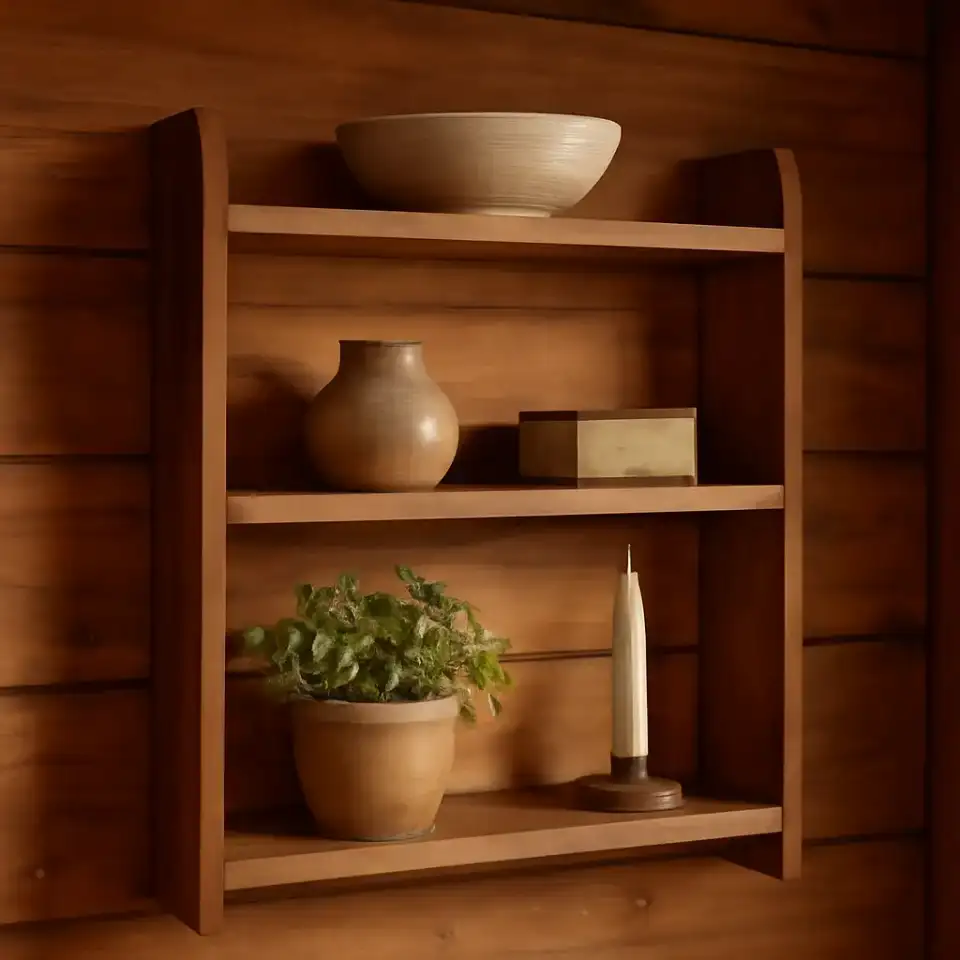 AI-generated editorial product photograph (not the exact linked listing) of rustic wall shelf set