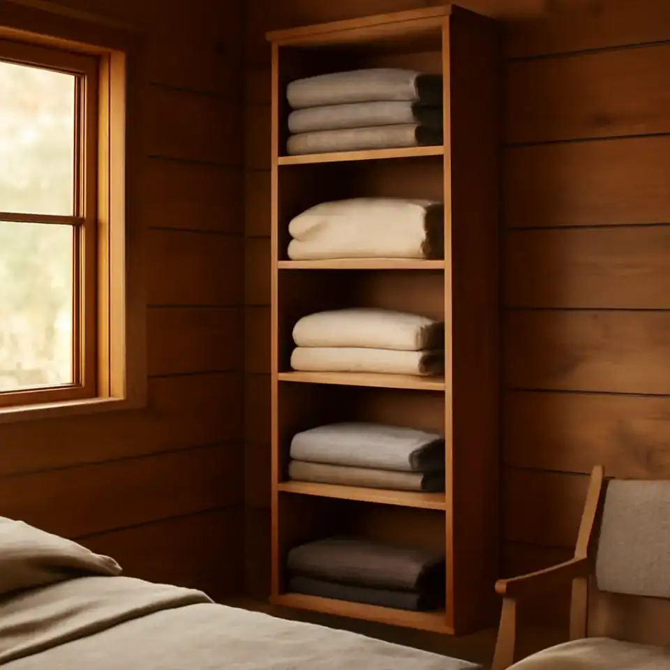 AI-generated editorial product photograph (not the exact linked listing) of wall-mounted vertical shelving unit