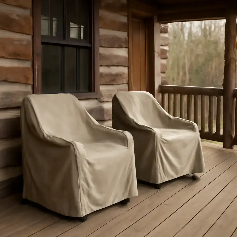 AI-generated editorial product photograph (not the exact linked listing) of weather-resistant furniture cover set