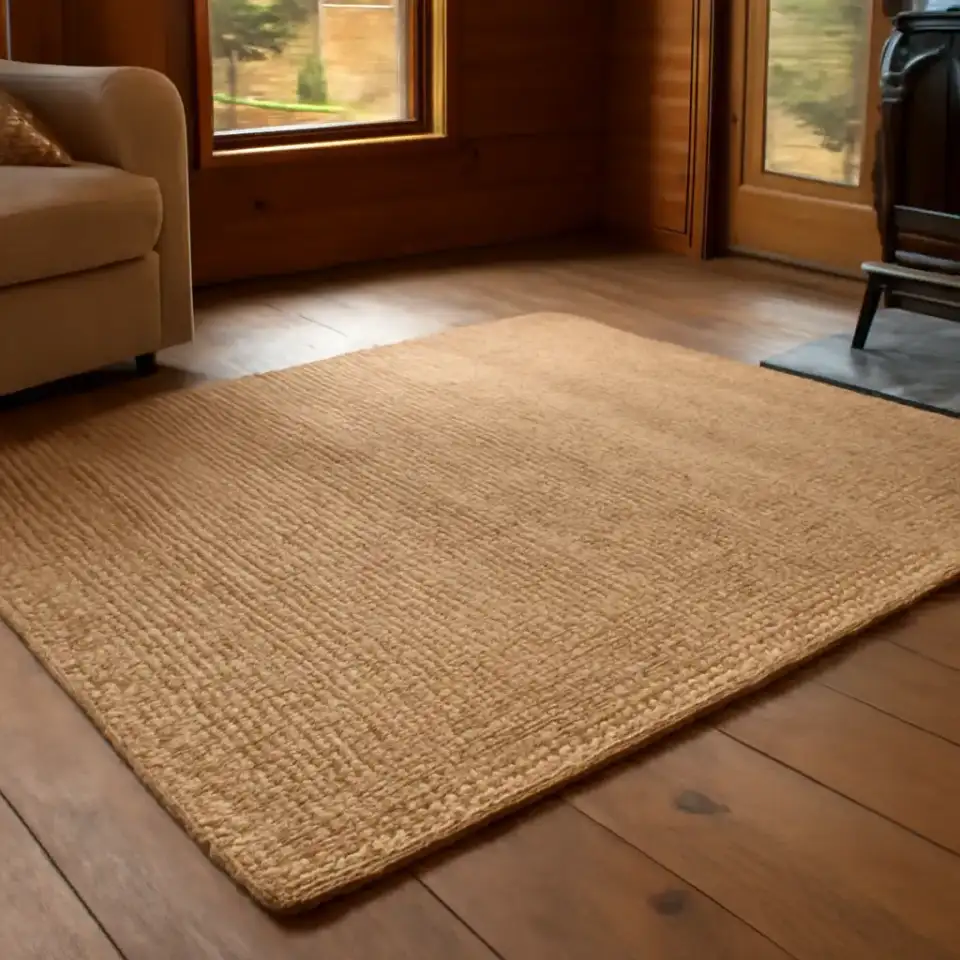 AI-generated editorial product photograph (not the exact linked listing) of woven natural-fiber area rug
